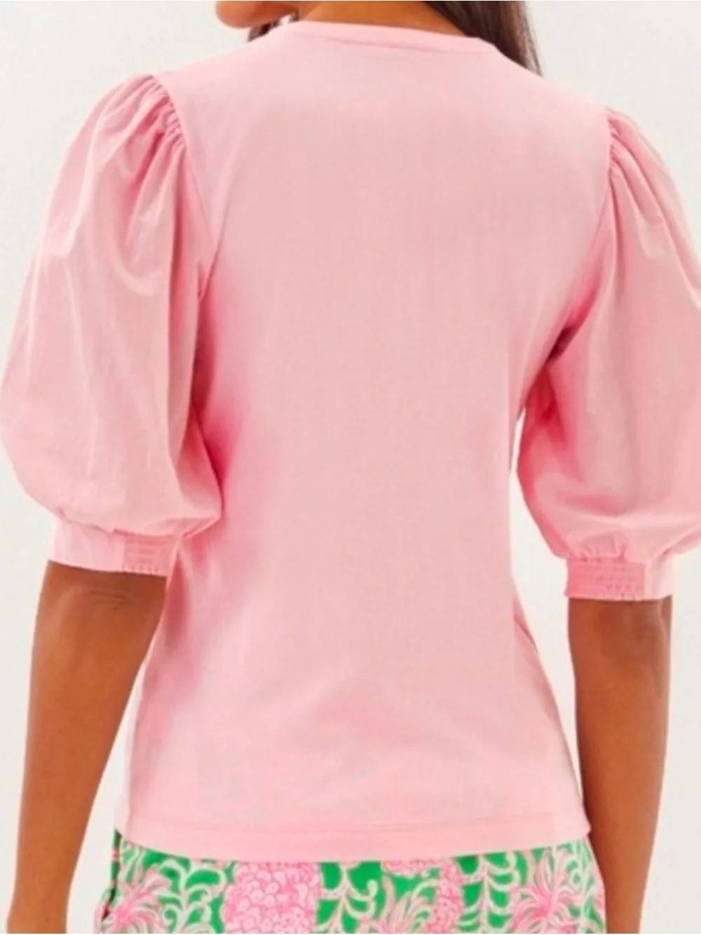 Lilly Pulitzer Ronson Knit Split V-Neck Short Puff Sleeve Top‎ Size XL